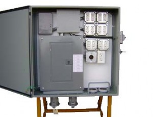 "Lighting Panels" "Description" "100A Temporary power panel" "complete with 20A T Slot GFI Receptacles. Receptacles are controlled by a photo cell and/or time clock." "This unit automatically turns job site" "lighting on when site is    occupied and of when unoccupied."