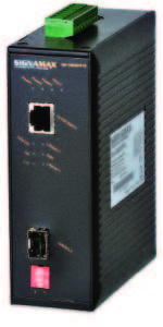 10/100/1000 to Gigabit SFP Industrial Media Converters • Meets NEMA TS1 Environmental Requirements for Traffic Control Equipment • Meets IEC61000-6-2 EMC Generic Standard Immunity for Industrial Environment • UL 508 Listed • One SFP Socket for Gigabit Fiber Optic Extension • DIP Switch Configuration for Link Fault Signaling, Link Down Alarm, plus Fiber Auto/Force Mode. • Alarms for Power Failure and Port Link Failure via Relay Output. • Redundant 24V DC Terminal Block Power Inputs • Supports DIN-Rail or Panel Mount Installations