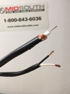 Siamese Dual Direct Burial RG 59/U RG59 20AWG Bare Copper CCTV OUTDOOR DIRECT BURIAL 95% BC BRAID WITH PAIR 18/2 18AWG 2C CONDUCTOR Direct Burial CCTV cable wire Part# DB-CCTV-1299